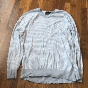 Claiborne mens gray and white striped sweater